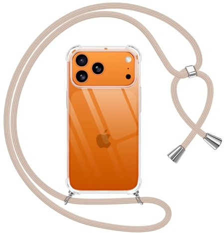 Pnakqil Handyband für iPhone 17 Pro Max Hülle mit Band, Transparent Weich Silikon mit Kordel Necklace Schnur Anti-Fall Bumper Schutzhülle Case Kompatibel mit iPhone 17 Pro Max 6,9, Khaki