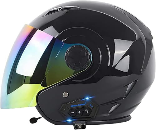 Caschi Jet Per Moto Bluetooth, Caschi Per Moto Con Lenti Anti-Appannamento Ad Alta Definizione, Certificazione DOT / ECE Con Funzione Di Risposta Automatica Per Metà Caschi Per Adulti (C, S)