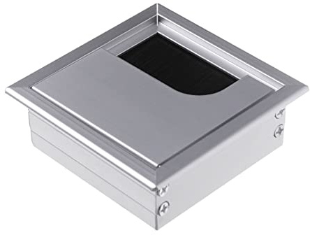 NIHUJALE Passacavo, Copriforo passacavo Rettangolare for scrivania da Ufficio in Lega di Alluminio con Porta di Uscita e Spazzola Nera(Silver,80x80mm)