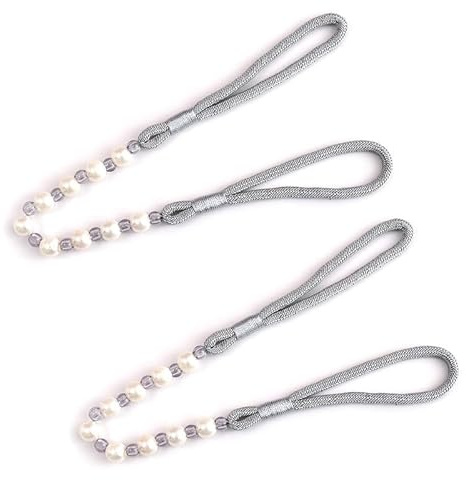 2 Pieces 80cm Pearl Curtain Tied Rope Grey Bead Curtain Straps Pearl Tie Backs for Window Home & Office Drapery