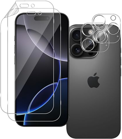 QULLOO Pellicola Protettiva Idrogel per iPhone 16 Pro, 2 Pezzi TPU Flessibile e 2 Pezzi Pellicola Fotocamera Vetro Temperato, [Non Vetro] Antigraffio