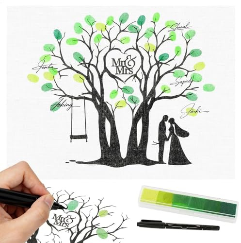Guest Book Matrimonio Creative Albero Della Vita Libro Ospiti Matrimonio Impronta Digitale 30×40cm con Tampone Verde Sfumato e Penna Sostituisce i Tipici Libri Degli Ospiti Ricordi di Nozze Diy
