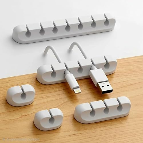Haidespetzle Kabel Clips Weiß 5 teiliges Silikon Kabelmanagement Set | Selbstklebende Kabelhalter & Kabel Organizer für Schreibtisch, USB-, Netz- & Audiokabel