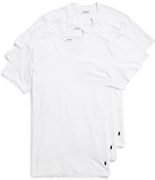 POLO RALPH LAUREN Classic Fit Undershirt w/Wicking 3-Pack V-Necks 3 White/Cruise Navy Pp LG