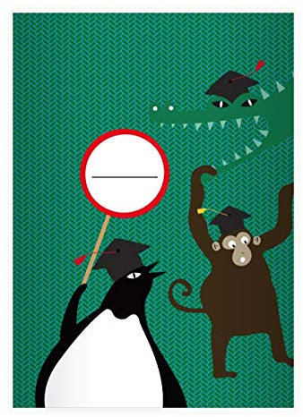 Kartenkaufrausch 8 lustige Tier DIN A5 Schulhefte, Schreibhefte mit Exoten Klasse, grün Lineatur 6 (blanko Heft 16 Blatt/32 Seiten) Notizheft, Kladde für Schule, Universität, Büro