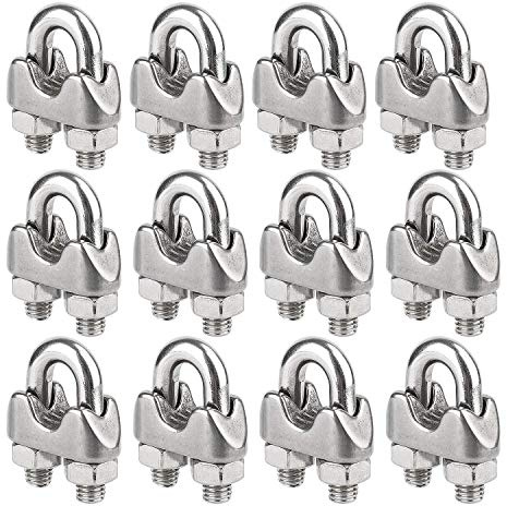 12Pcs Wire rope clamp M5, bow rope clamp stainless steel for steel cable diameter 5 mm