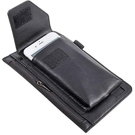 DFV mobile - Étui à Ceinture Vertical avec Pochette pour Smartphone & Poche Intérieure Zippée Compatible avec Tesla Smartphone 6 - Noir