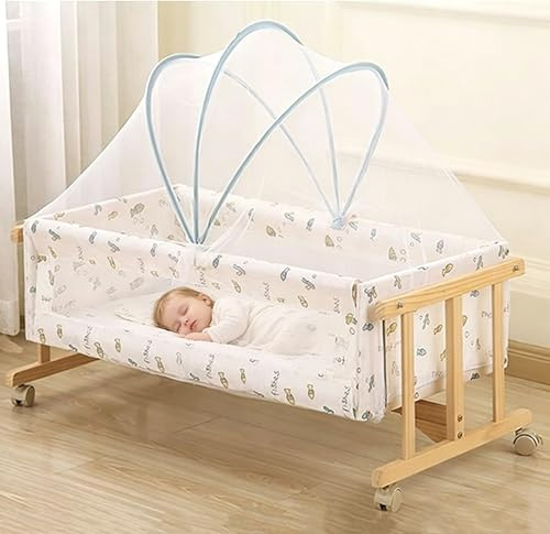 Moustiquaire pour bébé lit Berceau Universelle Accessoire Protectrice pour Lits Bébé Contre Insectes Housse pour Poussette Landau Moustiques Décoration Chambre Lit Bébé Cadeau Blanc/Blue
