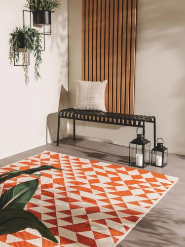 benuta Nest Teppich Cleo - Orange 120x170 cm - Kunstfaser - Outdoor geeignet - Rechteckig & im Style: Geometrisch, Shabby Chic - Pflegeleicht für Wohnzimmer Schlafzimmer