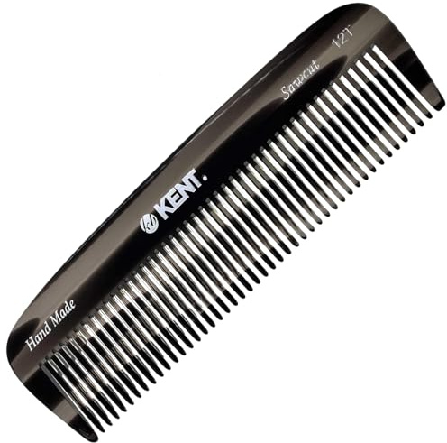 Kent 12T Black Graphite Pocket Comb - Handmade Wide Tooth Hair Comb for Men, Women, and Kids - Travel, Beard, and Mustache Comb - Saw Cut and Hand Polished Made in England