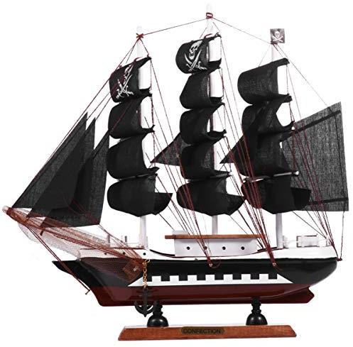 33cm Holz Piratenschiff Segelboot Modell Segelschiff Deko Holzboot Holzschiff Mediterraner Stil Boot Schiff für Wohnzimmer Halloween Tischdeko Büro Schreibtisch Deko