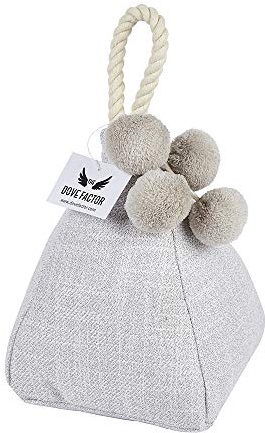 Butée de porte en tissu lesté doux et luxuriant avec pompons (coquille/blanc cassé)