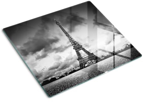 Tabla de Cortar Vidrio 60x52 cm para Encimera de Cocina Patas de Silicona de Vidrio Templado Placa de Corte Fina Higienicas Decorativa Una Pieza Resistente - Torre Eiffel de París