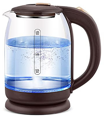 SLRMKK Bouilloire Électrique, Transparente Et Visible, Protection Contre L’ébullition À Sec, Sel, 1500-2000 Watts, 1,8 Litre, Bouilloire en Verre avec Éclairage LED - - Mise Hors Tension