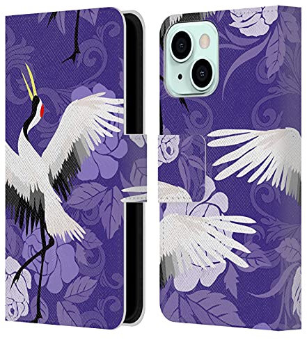 Head Case Designs Licenza Ufficiale Haroulita Porpora Rosa Uccelli E Fiori Custodia Portafoglio in Pelle Compatibile con Apple iPhone 13 Mini