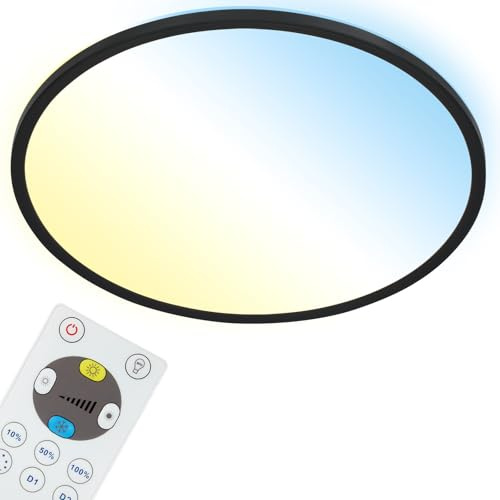 BRILONER - LED Deckenlampe flach mit Fernbedienung, indirektes Licht, einstellbar von warmweiß bis kaltweiß, Lampe, Deckenleuchte, Wohnzimmerlampe, LED Panel, Küchenlampe, 42x2,9 cm, Schwarz