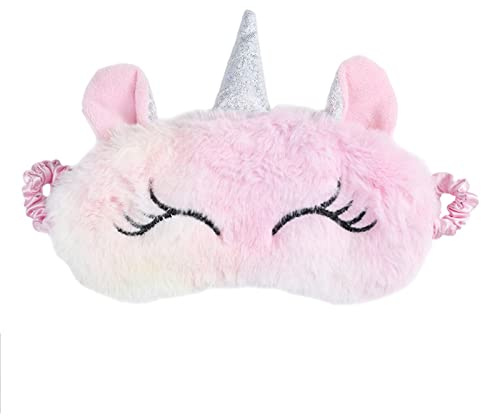 Maschera per Dormire Maschera per Dormire Unicorno Maschera per Gli Occhi da Viaggio Bambini Per Donne e Ragazze Rosa Chiaro
