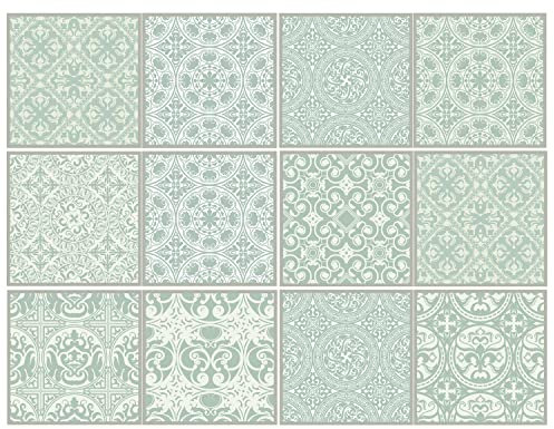 Cuadros Lifestyle Dekorative Stickerfliesen 10x10 cm | Mit tollen Motiven und Ornamenten für Wände und Fliesen | 12 teiliges Set | seidenmatt