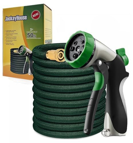 Heavy Duty 100FT / 150FT / 200FT Magic Stretch Flexible Expandable 3 x Expanding Garden Hose Pipe Natural Triple Layer Light Weight Non Kink with 8-Way Zinc Alloy Professional Water Spray Nozzle Gun