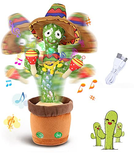 Cactus Qui Danse et Parlant/Chantant, Jouet en Peluche de Cactus électronique Dansant, Cadeaux pour Enfants, 120 chansons (Chant + Danse + Répétition + Lumineux)