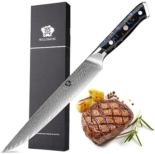 WILDMOK Coltello da Chef 22.9 CM, Coltello da Sushi Coltelli da Intaglio Ultra Affilati, per Tagliare Carne e Verdure, Coltello da Cucina per Affettare, Acciaio Damasco Giapponese