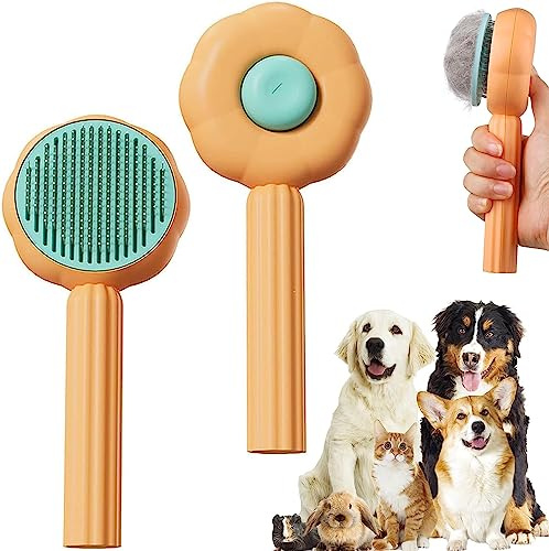 2Pcs Pet Combing Brush,Cat Brush,Pet Hair Cleaner Brush Dog Brush Comfy Bear Pet Brush Pet Hair Cleaner Brush for Cats Pet Hair Remover Grooming Comb for Dogs,Cats Rabbits Cavies Orange