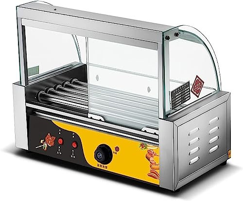 macchina per hot dog Macchina Cuoci Hot Dog A 5 Rulli Da 750 W Con Vaschetta Raccogligocce Rimovibile In Acciaio Inossidabile E Coperchio In Vetro, For Salsicce, Marmocchi, Taquitos, Uova