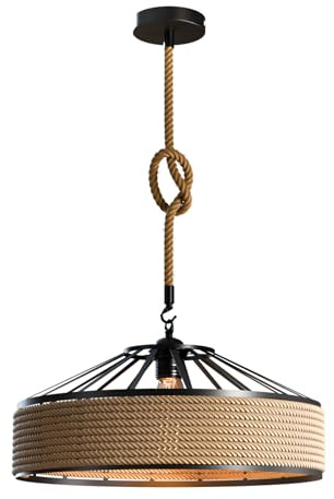 LEDSone Vintage Retro Metallrahmen Käfig mit 1 m Hanfseil hängende Hängelampe Droplight antike Deckenlampe Loft Deckenleuchter E27, 6W [Energieklasse A+++] (40cm, 2m Hemp) (Stil 1)