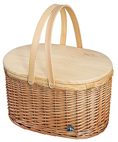 cilio Picknick-Korb ANCONA, Für 4 Personen, Geflochtener Korb mit Deckel aus Kiefernholz, Picknickkorb mit Kühlfach inkl. Teller Set, Besteck und Gläsern, Weidenkorb mit Tragegriffen, Hellbraun