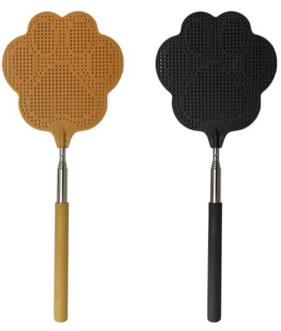 2 Stück Fliegenklatsche, Mückenklatsche, Einziehbare Fliegenklatsche, Fliegenfalle, Insektenschutz, Für Fliegen, Wespen, Insekten Usw., Schwarz, Khaki