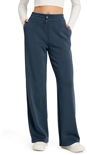 ODODOS Women's Modal Soft Wide Leg Pants with Pockets Adjustable Shockcord High Waist Casual Lounge Pants-31 Inseam, Navy, Large