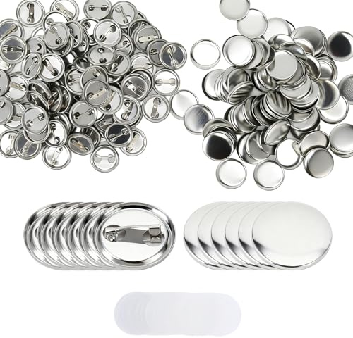Tissting 100 Stück Buttons Rohlinge 25mm Runde Button Anstecker | Buttons Selber Machen Silber Eisen Buttonrohling Pin Leere Schaltfläche Abzeichen für Button Maker Maschine