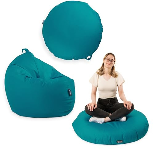 BuBiBag Premium 2-in-1 Sitzsack mit Füllung für Kinder & Erwachsene | Outdoor & Indoor | Sitzkissen Bodenkissen | Spielen & Entspannen | Wasser- und schmutzabweisend (Petrol, 100 cm)