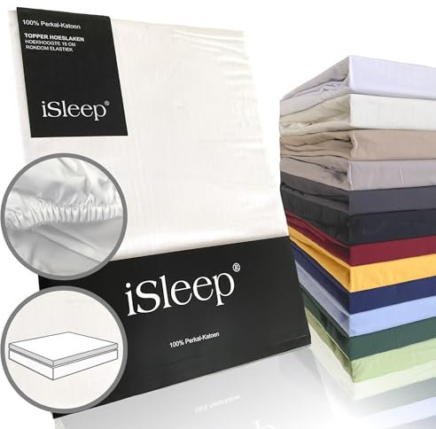 iSleep Topper Spannbettlaken Perkal 100% Baumwolle (Weiß, 180x200 cm)