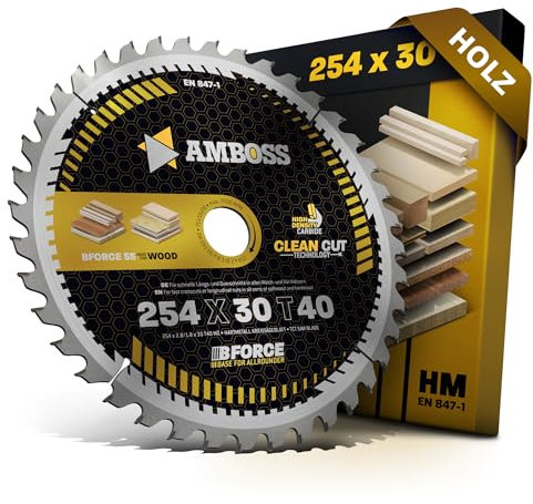 HM Kreissägeblatt 254x30 Z40 Wechselzahn für Holz - Allround. AMBOSS WERKZEUGE® Sägeblatt 254mm komp. zu Bosch GTS 10. PTS 10. PTS 100 T.GTS 254 Parkside PTSK 2000 G5 Güde TK 2400 Scheppach HM254