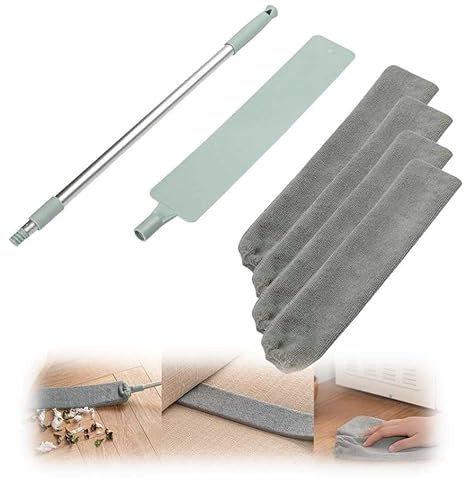 Bedside Dust Brush Extendable Gap Cleaning Brush Long Handle Adjustable Mop Microfiber Duster Household Cleaning Tool Sofa Bed Furniture Bottom Gap Dust Household Cleaning Tools (1 Duster+4 Cloth)