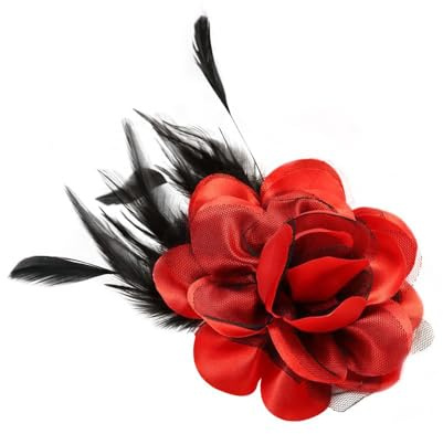 IMINI Broche à Fleurs En Soie, Merveilleuse Rose, Plume De Camélia, Belle Pince à Cheveux, Broches à Fleurs, Accessoires, Idée Pour Fête, Danse, Mariage, Banquet, Cadeau Pour Femme Et Fille (Rouge)