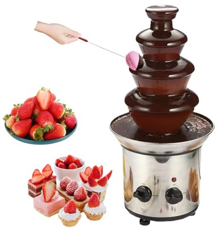 PLABNK Fuente De Fondue De Chocolate (4 Niveles, Capacidad De 2 Libras), Olla para Derretir Chocolate/Acero Inoxidable, Perilla De Temperatura Constante,Natural