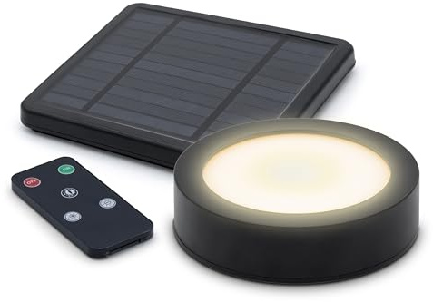 Spetebo Lámpara LED solar magnética para carpa con mando a distancia, diámetro de 12 cm, iluminación con 3 niveles de brillo, lámpara de camping, iluminación exterior para sombrilla de tienda