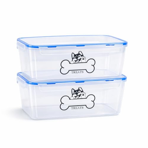 APITOS Dog Treat Jar 2-Pack-Dog Treat Tin-Dogs Food Storage Container-Dogs Food Container with Airtight-Seal Keep Dog Food Fresh,Pet Food Storage Ideal for Pet Cat, Snacks Dispenser/Translucen