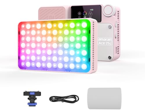 Amaran Ace 25c Luz LED RGBWW de Colores Completos, 32W Luz de Vídeo On-Camera, 2300K-10000K, 5908 Lux @ 0,5m, Carga Rápida USB-C, Montaje Magnético, Control Inalámbrico con la App amaran - Pink