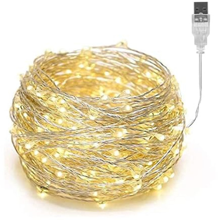 Gresonic 200/300er LED Mikro Silberdraht Lichterkette Strombetrieb Deko für Innen Außen Warmweiß (Warmweiß USB, 120LED)