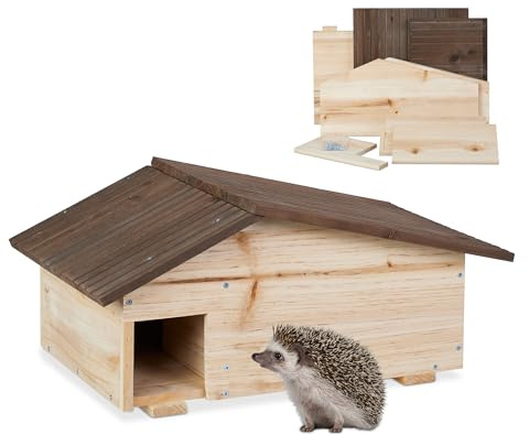 Relaxdays Casetta per Ricci, Rifugio da Giardino, 2 Camere, HLP: 24x46x33,5 cm, Tana Contro Predatori, Legno Chiaro
