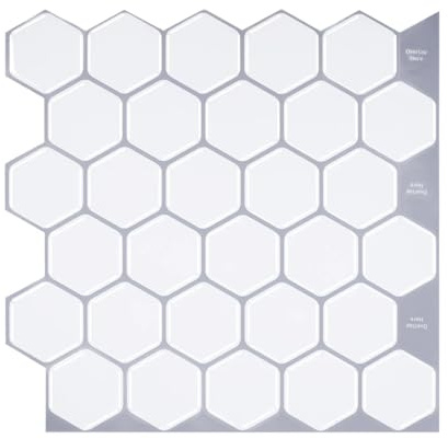 WoStick Fliesenaufkleber 3d Klebefliesen Küche Bad Küchenrückwand Folie Fliesen Selbstklebende Hexagon（10-Stück 30.5x30.5cm）