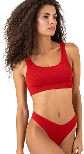 Invertika Completo Sportivo Donna Pole Dance Top+Slip in Seamless a Costine Made in Italy (Rosso, Taglia M/L)