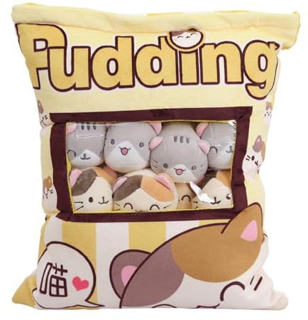 Snack Pillow de Peluche, Cojín de Gato Con 8 Juguetes Extraíbles, Almohada Animal Creativa Para Niñas y Niños