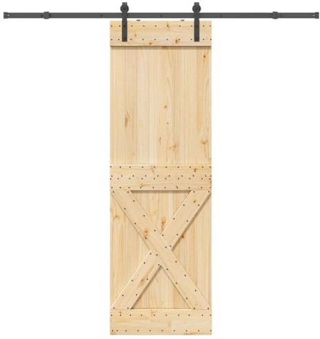 vidaXL Schiebetür mit Beschlag 70x210 cm Massivholz Kiefer, Innentür, Holzschiebetür, Scheunentür, Innenschiebetür, Holz Schiebetür, Innenscheunentür