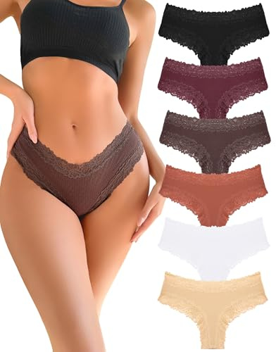 FINETOO Underbyxor dam bomull spets brasilianska trosor damer sexiga underkläder kvinnor andas trosor hipster flerpack 6, A-6-pack, XXL