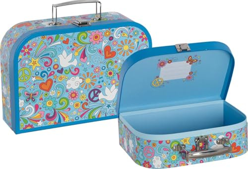 goki 51444 – Koffer Love and Peace, 2er-Set – stabile Spielkoffer im Retrodesign
