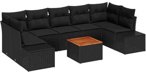vidaXL Trädgårdsoffset med kudde 8 pcs Svart konstrotting, Modern, hållbar, lätt, UV-skyddad rattan-soffa, modulär utomhusmöbel, perfekt för lounge på uteplats